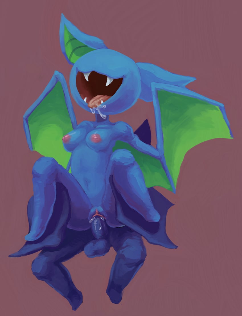 anthro balls blue_body bodily_fluids breasts chiropteran drooling duo fangs female genital_fluids genitals hi_res male male/female mammal nintendo nipples penetration penis pokémon_(species) pokemon pussy_juice saliva tongue tongue_out unknown_artist video_games wings zubat