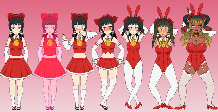 ass_expansion bimbo bimbofication blackification brainwashing breast_expansion bunny_ears bunnysuit dark-skinned_female ebonization female high_heels hypnosis identity_death kisekae large_ass large_breasts npg8993 race_swap reimu_hakurei thick_thighs touhou transformation transformation_sequence wide_hips