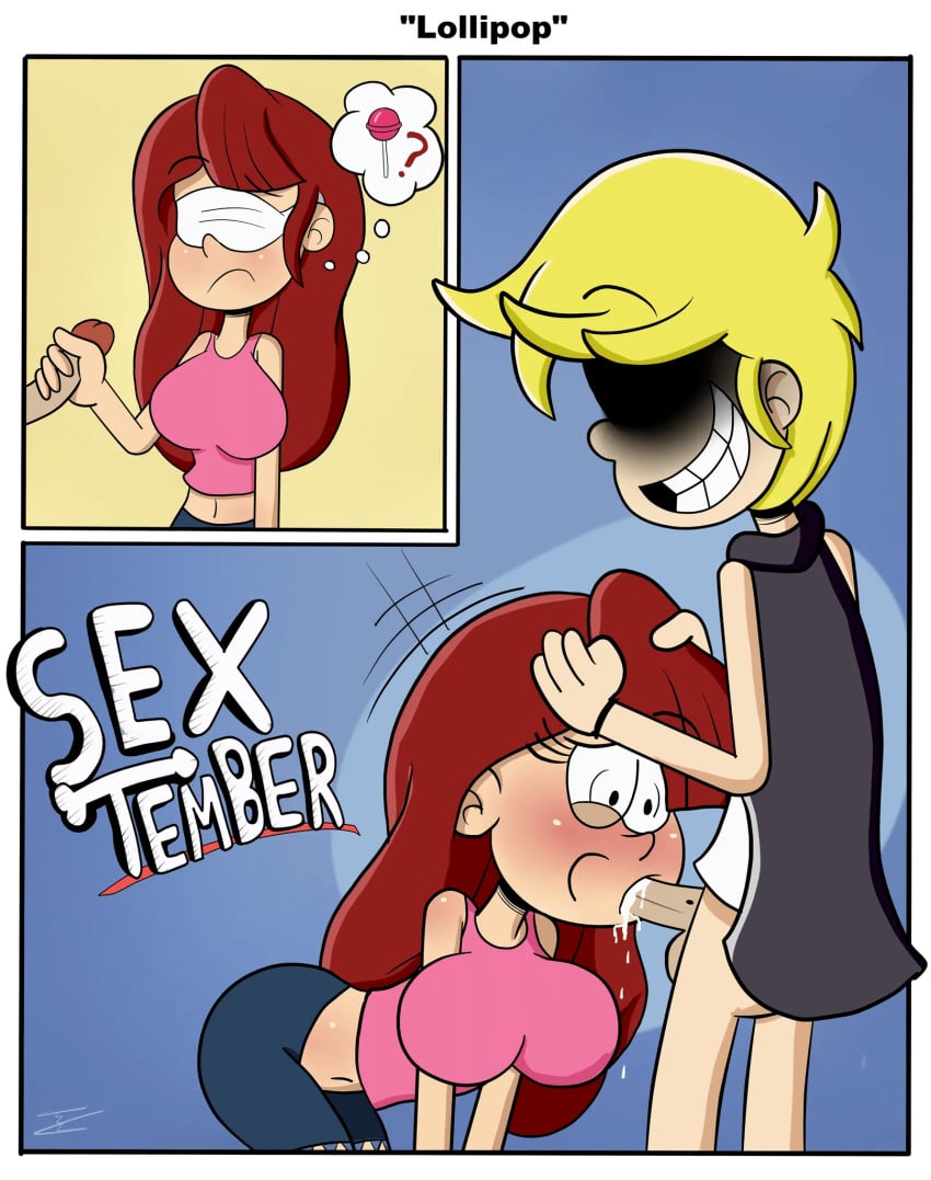 1boy 1girls big_breasts clothing comic long_hair oral original_character penis pepemay93 tagme teenager the_loud_house