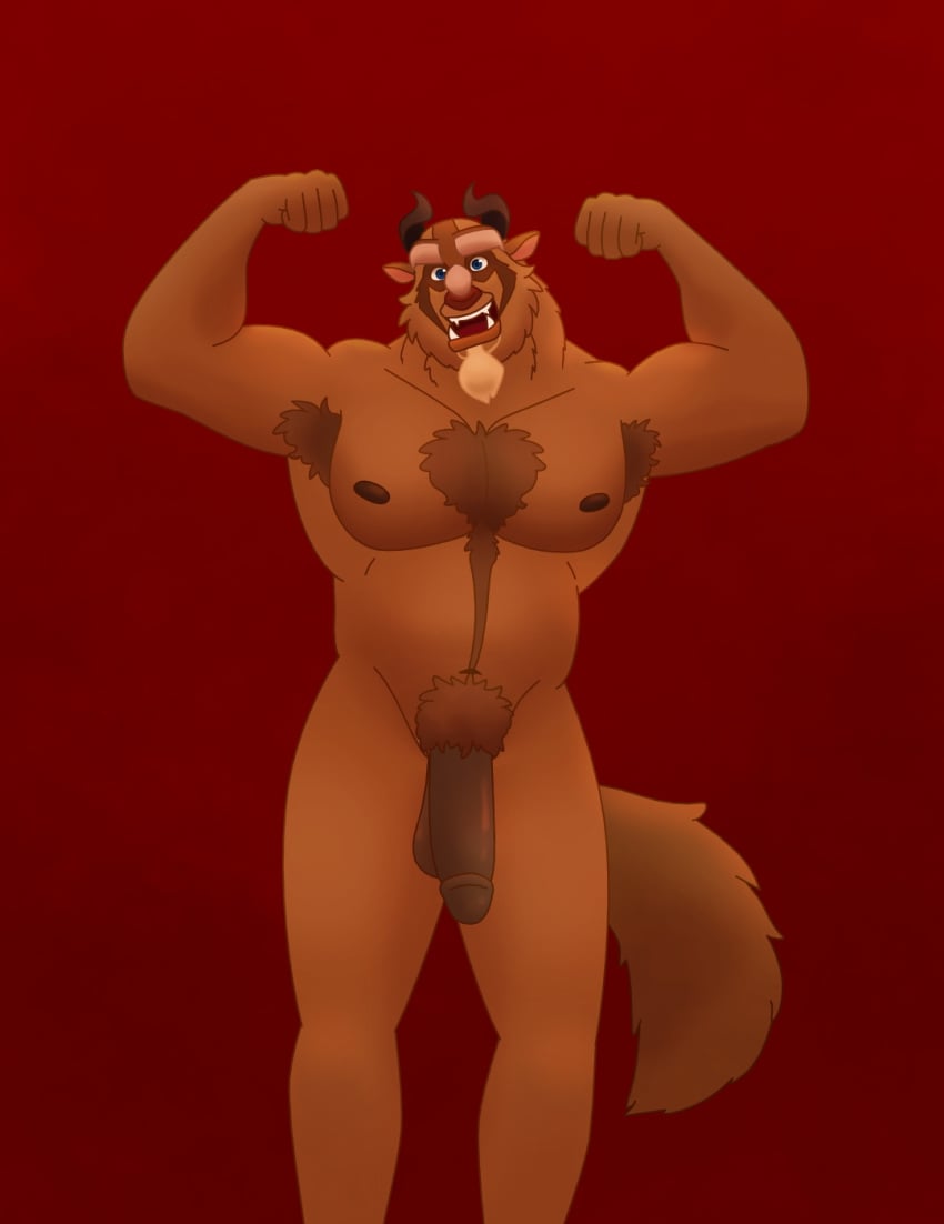 anthro armpit_hair beast_(disney) beauty_and_the_beast body_hair chest_hair disney facial_hair flexing genitals hairy hi_res male male_only muscular muscular_male nipples olivepup_00 pecs penis pubes solo solo_male