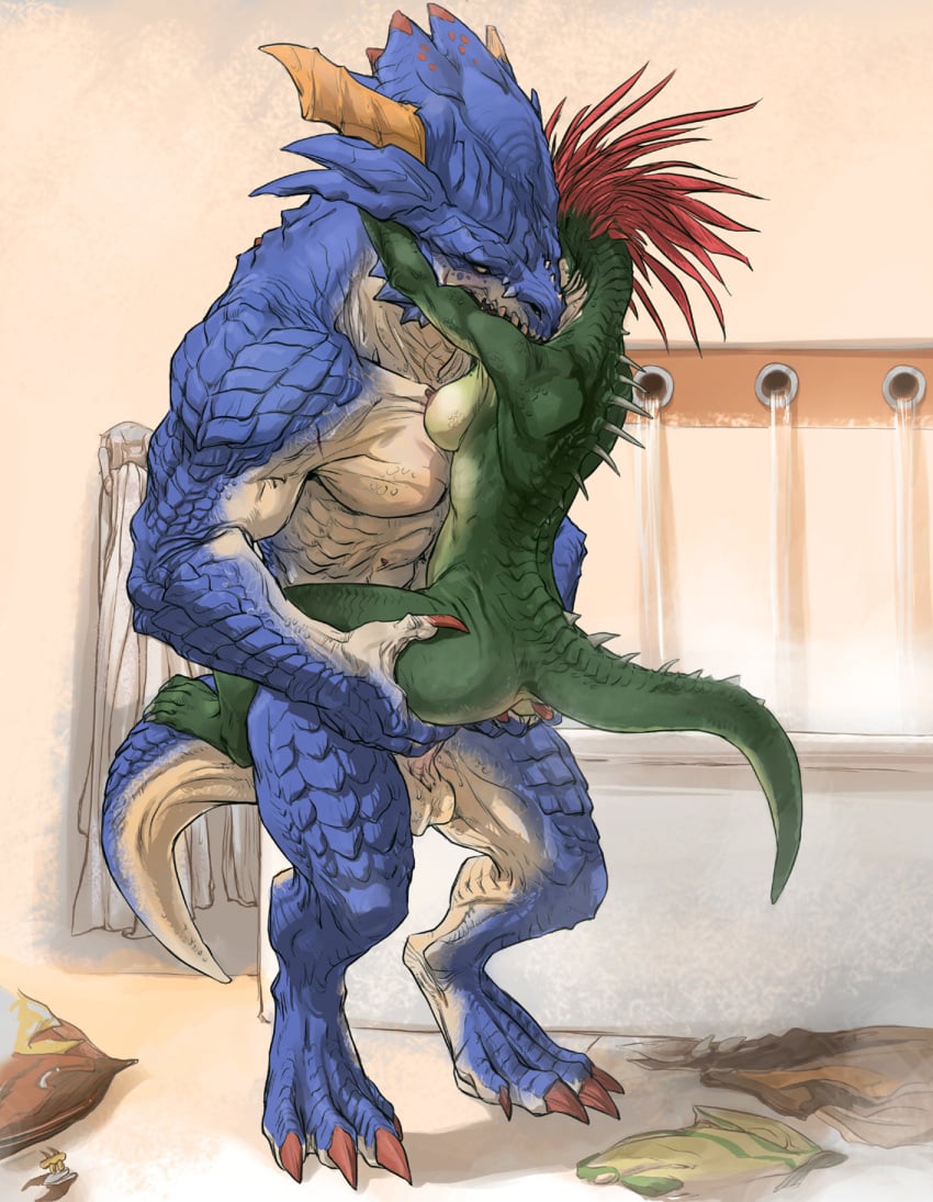 1girls anthro anthro_on_anthro anthro_penetrated anthro_penetrating anthro_penetrating_anthro argonian balls bathroom bathtub bethesda_softworks clothing clothing_aside crossover duo female female_penetrated genitals hair hi_res interspecies interspecies_relationship lizardman_(warhammer_fantasy) male male/female male_penetrating male_penetrating_female penetration red_hair saurus scalie sex size_difference spikes spikes_(anatomy) stand_and_carry_position standing standing_position standing_sex straight the_elder_scrolls vaginal_penetration video_games virginwhore warhammer_(franchise) warhammer_fantasy