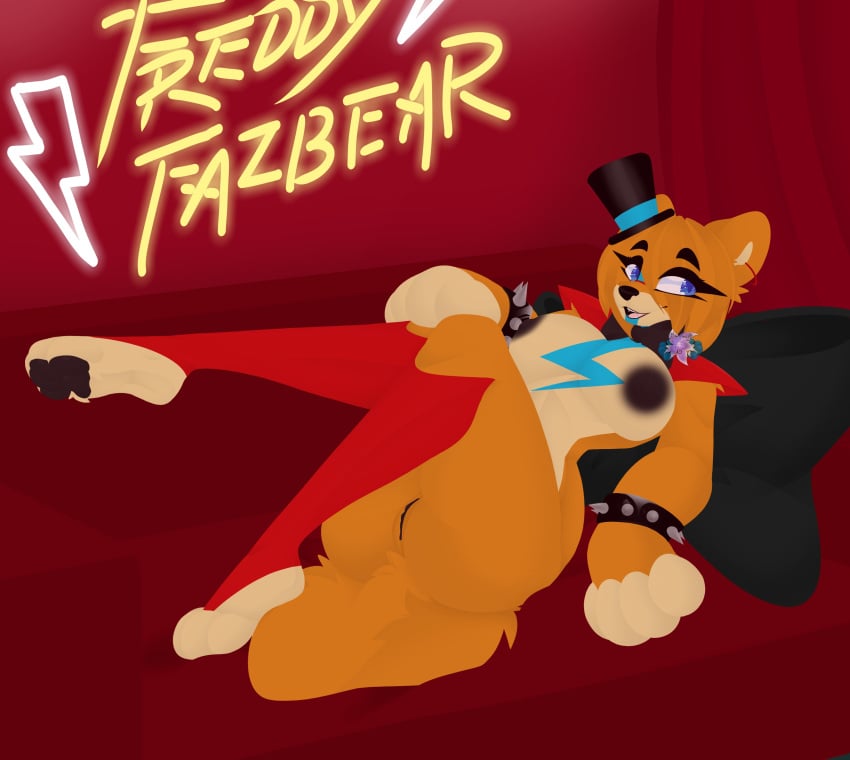 absurd_res accessory anthro ass bear blue_eyes bow_tie bracelet breasts clothing curtains ear_piercing female five_nights_at_freddy's five_nights_at_freddy's:_security_breach footwear furniture genitals glamrock_freddy_(fnaf) hat headgear headwear hi_res jewelry mammal nipples nude open_mouth paws piercing pussy rule_63 scottgames smile socks sofa solo tail teeth tongue tsukipaw