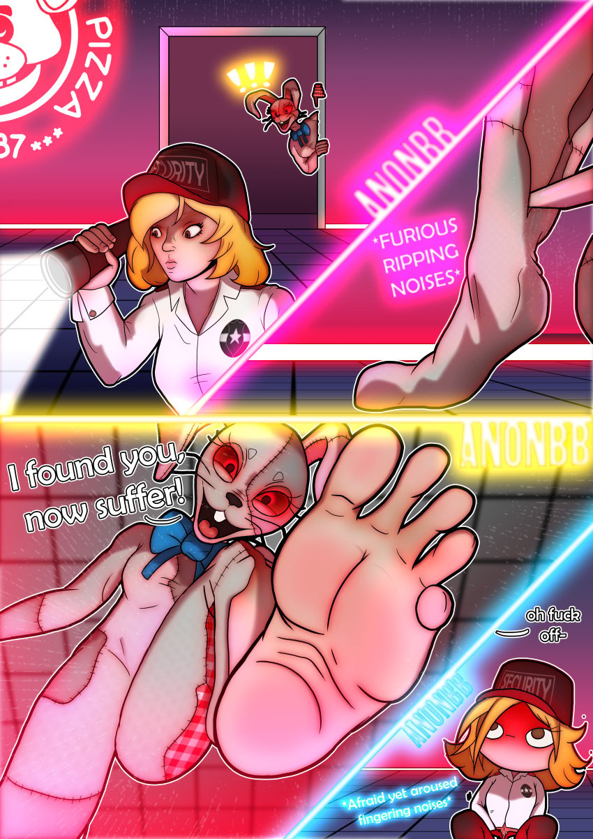 2girls anonbb artist_name blonde_hair brown_eyes feet five_nights_at_freddy's five_nights_at_freddy's:_security_breach foot_fetish fursuit soles source_request tagme vanessa_(fnaf) vanny_(fnaf)