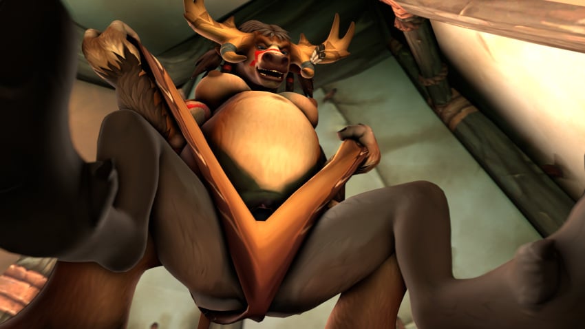 16:9 anthro blizzard_entertainment bovid bovine canid duo female female/female hi_res mammal ohgodwhy tauren unbirthing vaginal_penetration video_games vore warcraft were werecanid widescreen yuri