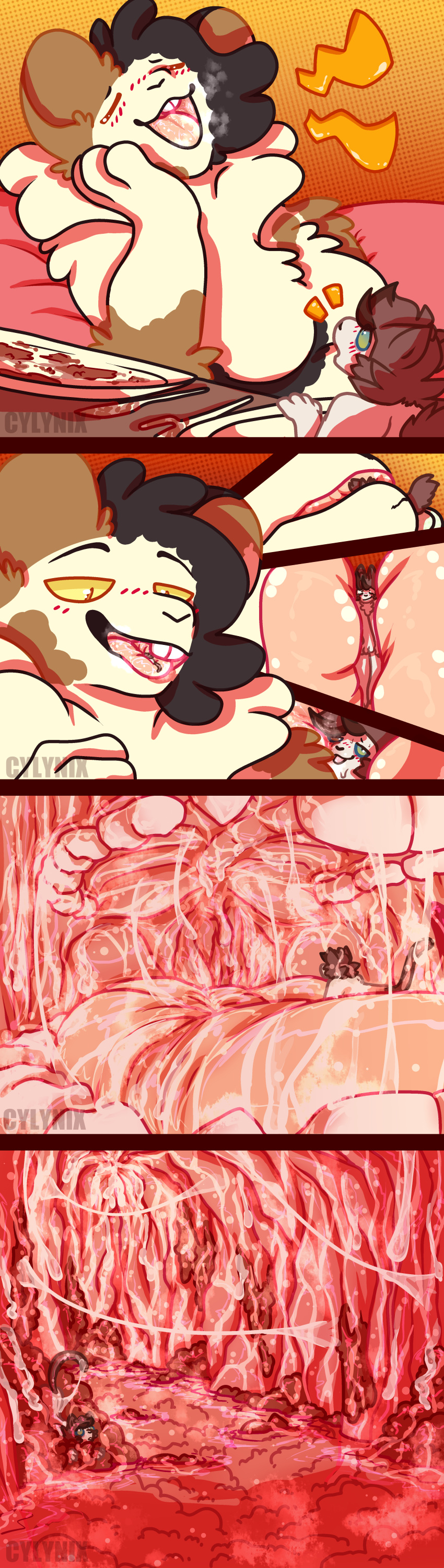 absurd_res anthro comic cylynix duo felid feline female female/female female_pred female_prey food food_fetish hi_res macro mammal micro mouse mouth_shot murid murine nix_(cylynix) open_mouth oral_vore rodent vore yuri