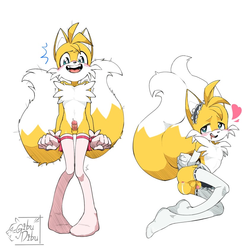 5_fingers anthro anus ass big_tail blush canid canine cum cum_in_ass femboy fox gibudibu girly gloves looking_down male male_only mammal open_mouth open_smile penis smile solo sonic_(series) standing stockings tails teeth white_body white_fur yellow_body yellow_fur