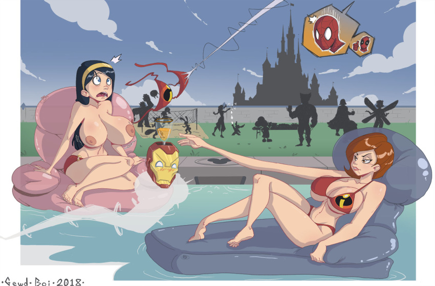 2girls armor big_breasts bikini blue_eyes crossover deadpool disney female female_focus funny gewd-boi helen_parr iron_man judy_hopps large_breasts long_hair lucasfilm marvel medium_hair mickey_mouse milf multiple_boys multiple_girls nipples pixar raph spider-man star_wars straight_hair swimsuit tagme teeth the_incredibles violet_eyes violet_parr wardrobe_malfunction white_background wolverine_(x-men) x-men zootopia