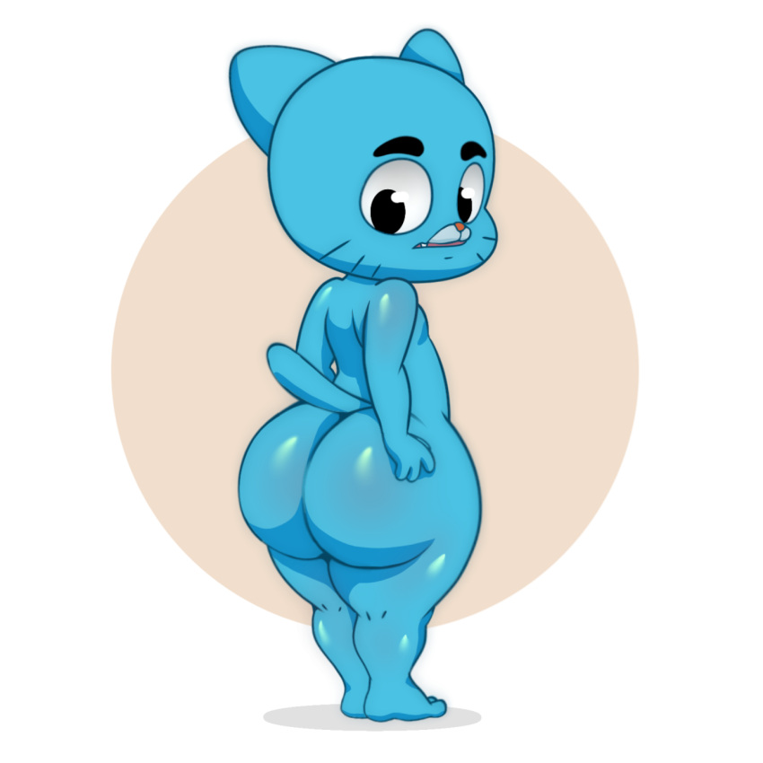 1:1 anthro ass ass big_ass big_butt blue_body blue_hair cartoon_network domestic_cat felid feline felis gumball_watterson hair hi_res humanoid looking_back lube lube_in_ass lube_on_butt male male_only mammal solo solo_male tacoghastly the_amazing_world_of_gumball