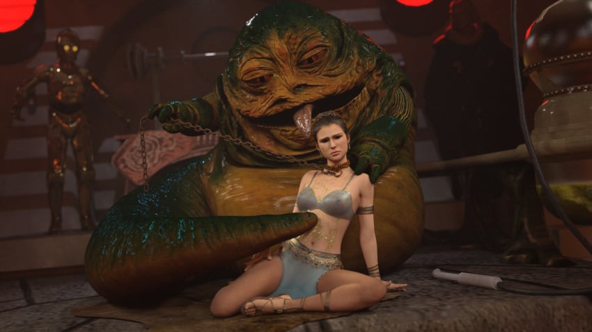 1girls 3d alexbridger alien belly_dancer belly_dancer_outfit bib_fortuna brown_eyes brown_hair c-3po chain_leash chained dancer dancer_outfit feet female harem_girl harem_outfit human human_on_alien humansub humiliation hutt interspecies jabba's_palace jabba_the_hutt light-skinned_female light_skin loincloth male natalie_portman padme_amidala protocol_droid sandals slave slave_collar slave_outfit slavegirl slime slime_on_body star_wars straight toes twi'lek