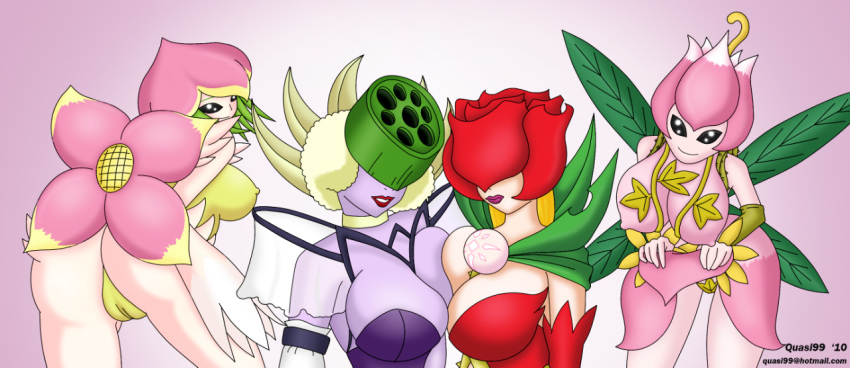 4_wings biolotusmon blonde_hair breasts crest_of_light crests_(digimon) digimon fairy fairy_wings female female_only flower_petals large_breasts leaf leaf_wings leaves lilamon lillymon lotusmon multiple_girls petal_wings petals plant plant_girl pussy quasi99 rosemon vine_hair vines wings yuri