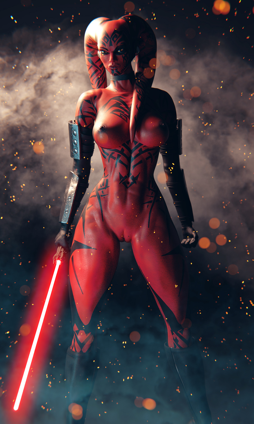 1girls 2021 3d breasts dark_horse_comics darth_talon el-recondite_(artist) female female_focus female_solo lethan_twi'lek lightsaber nude nude_female pussy red_lightsaber red_skin sith sith_lady solo star_wars star_wars:_legacy twi'lek yellow_eyes