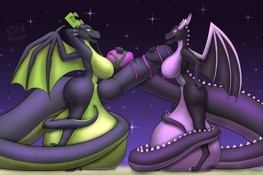 2d 2futas 3:2 anthro ass balls big_balls big_breasts big_butt big_penis black_body black_penis breasts dragon duo ender_dragon eye_contact futa_on_futa futanari genitals glowing glowing_eyes green_body green_scales green_tongue gynomorph gynomorph/gynomorph hand_on_hip hand_on_penis hi_res huge_balls huge_cock humanoid_genitalia humanoid_penis hybrid_genitalia hybrid_penis hyper hyper_balls hyper_genitalia hyper_penis hyper_tail intersex intersex/intersex jean? kaya_(knockedoutdragon) knockedoutdragon knot knotted_humanoid_penis long_tongue looking_at_another microsoft minecraft mojang penis purple_body purple_scales purple_tongue scales scalie scalie_futa scalie_intersex scalie_only tongue tongue_wrap tongue_wrapped_around_penis video_games western_dragon xbox_game_studios