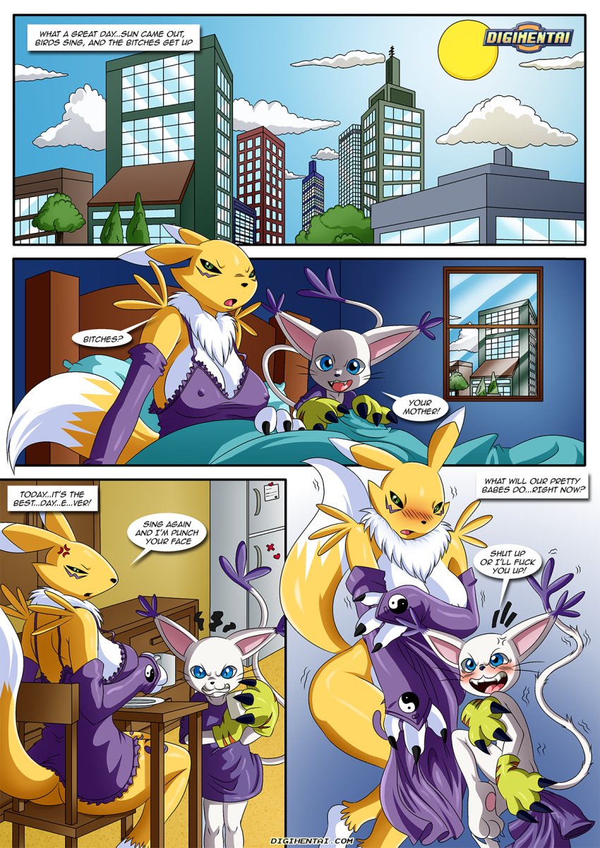 angry barefoot big_breasts dialogue digihentai digimon digimon_adventure digimon_tamers dirty_gamers feet female fourth_wall fourth_wall_broken gatomon narration palcomix renamon soles toes yuri