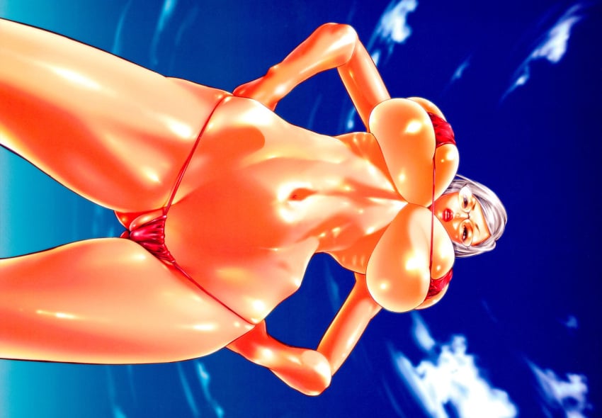 10s 1girls blue_sky breasts bursting_breasts cameltoe cleavage cleft_of_venus close-up cloudy_sky covered_pussy curvaceous curvy_body curvy_figure eyeglasses eyewear favorite female female_focus framed_eyewear from_below glasses glowing_skin hands_on_hips high_resolution highres hiramoto_akira hourglass_figure huge_breasts lips lipstick looking_down makeup micro_bikini micro_bikini_bottom micro_bikini_top official_art outdoors partially_visible_vulva prison_school red_bikini red_bikini_bottom red_bikini_top red_lips red_lipstick red_micro_bikini red_string_bikini red_swimsuit serious serious_look shiny_skin shiraki_meiko silver_hair sky solo string_bikini underboob