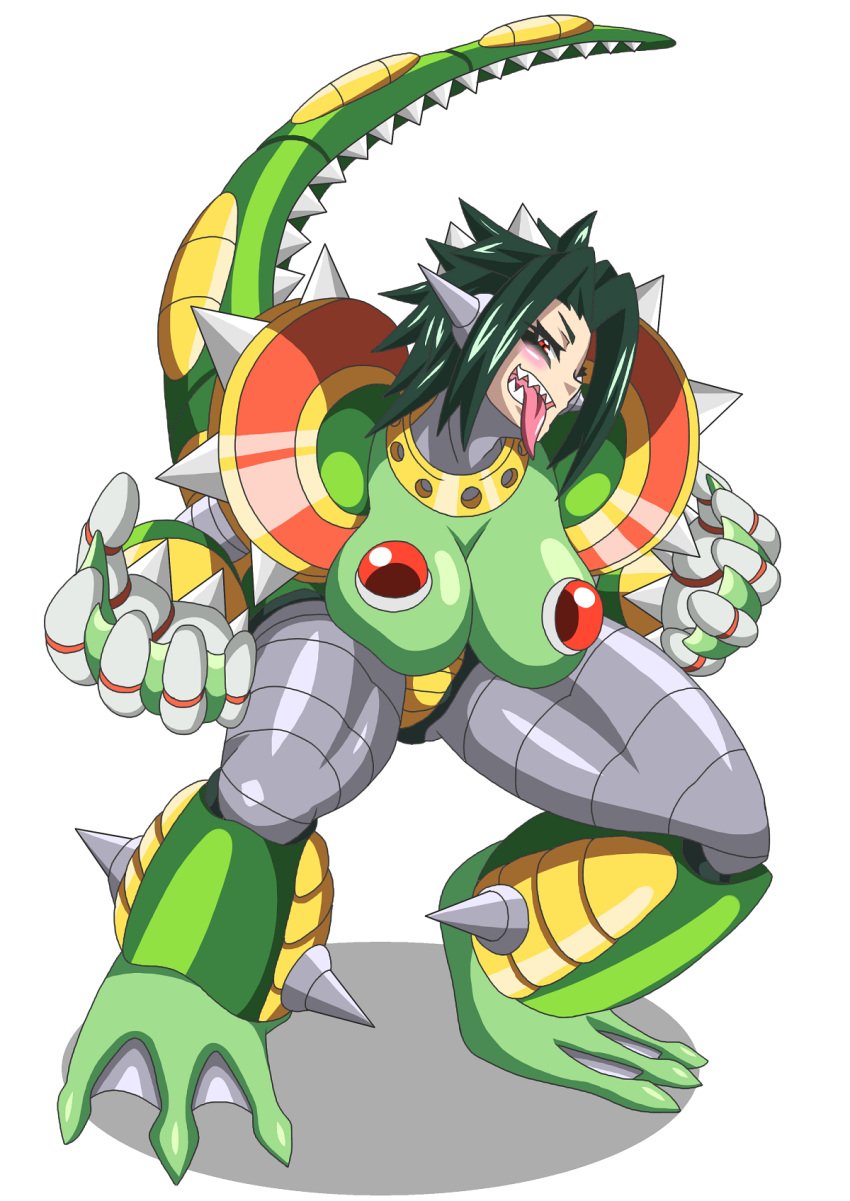 1girls alligatorid big_breasts buti-yu capcom crocodilian green_hair huge_breasts mega_man mega_man_x monster_girl rule_63 solo solo_female tagme thick_thighs thighs wheel_gator white_background