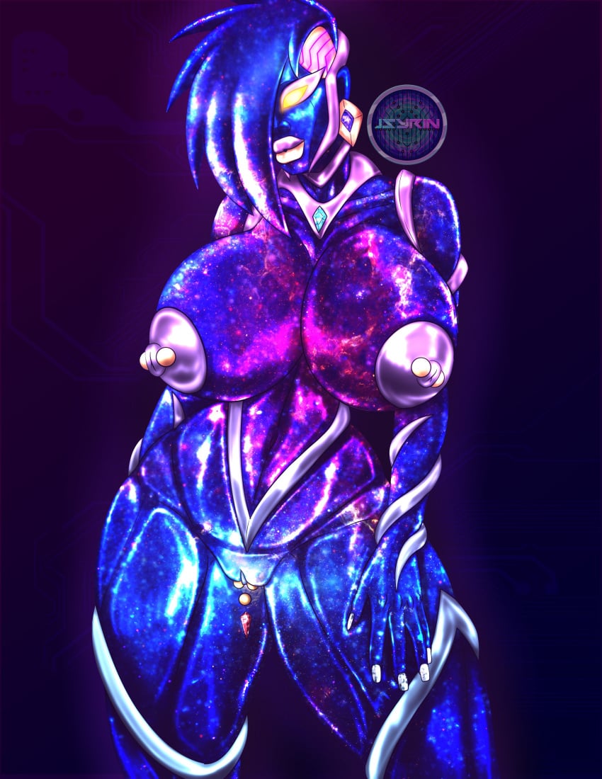 arin_hex_(neo_world_order) big_breasts bimbo black_skin breasts busty clitoral_hood clitoris clitoris_piercing cybernetics cyberpunk dark-skinned_female dark_skin female female_focus female_only hourglass_figure jsyrin large_breasts neo_world_order piercing pose posing solo synthwave tagme wide_hips