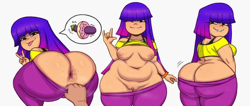 1boy 1girls anal_invitation anus areolae ass ass_cleavage bangs belly big_ass big_butt breasts bubble_butt butt_crack chubby chubby_female citrus_doodles crop_top curvaceous curvy disembodied_hand edit exposed exposed_anus exposed_ass eye_contact fat fat_ass female female_focus glitch_techs huge_ass inviting long_hair looking_at_viewer looking_back miko miko_kubota netflix nickelodeon nipples obese offscreen_character one_eye_closed pants pants_down pantyhose pantyhose_pull peace_sign purple_hair pussy skin_tight slightly_chubby smooth_skin standing sweat tagme tank_top thick_ass thick_thighs thighs triangular_anus two_tone_hair voluptuous white_background wide_hips