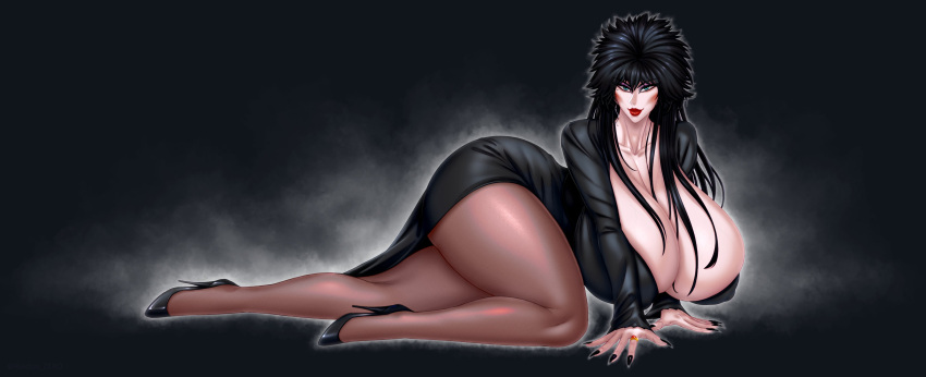 1girls breasts cleavage elvira elvira:_mistress_of_the_dark female female_only huge_breasts looking_at_viewer raidouzero solo thick_thighs wide_hips