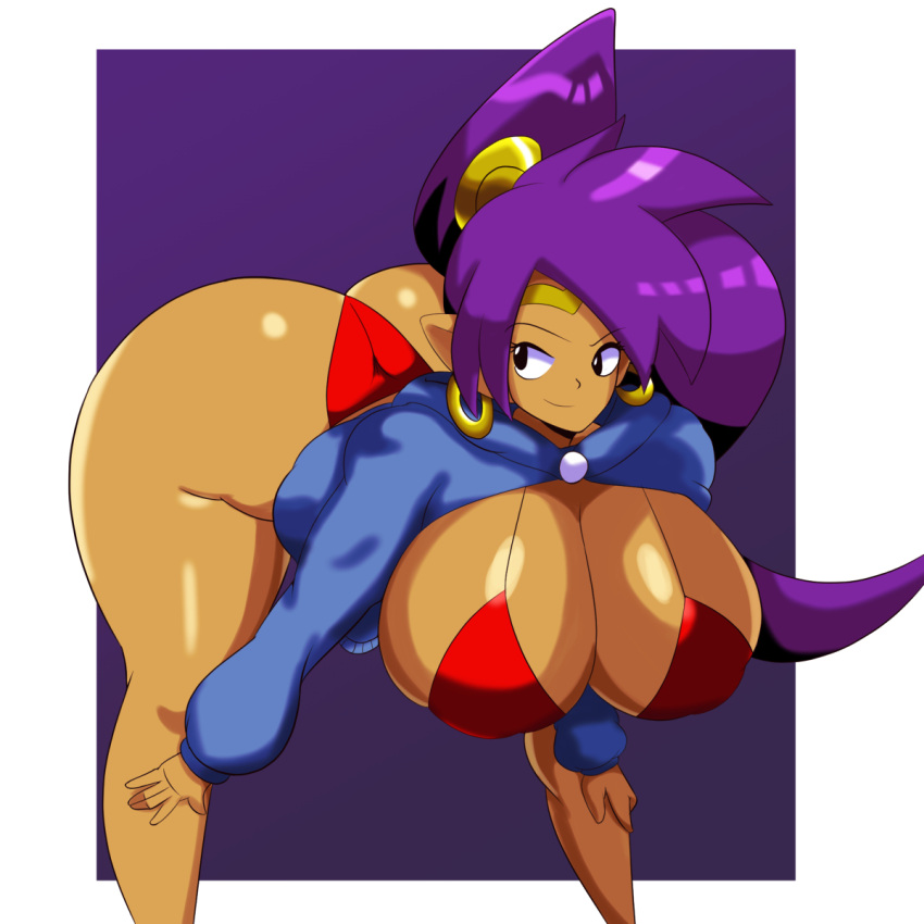 1girls 2020 alternate_ass_size alternate_body_type alternate_breast_size ass bent_over big_ass big_breasts blue_sweater breasts brown_skin bursting_breasts dark-skinned_female female female_only female_solo gold_jewelry huge_ass huge_breasts iggy-bomb purple_hair red_bikini shantae shantae_(character) solo solo_female sweater thick_thighs top_heavy wide_hips