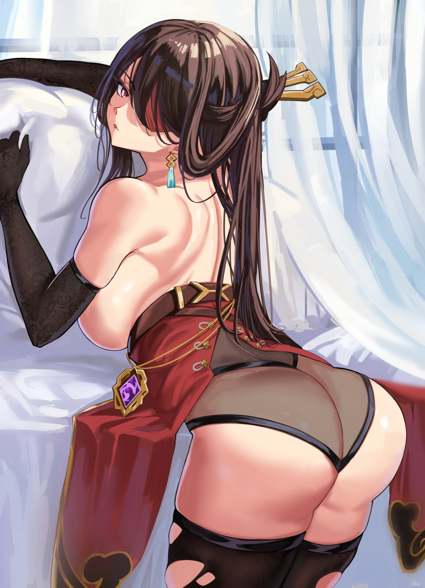 1girls 2021 ass ass_focus ass_shot back back_view beidou_(genshin_impact) breasts brown_hair bubble_butt eyepatch female female_focus female_only genshin_impact hi_res huge_ass large_breasts long_hair looking_at_viewer looking_back looking_over_shoulder loooyd red_eyes thick_thighs thighhighs thighs topless topless_female torn_thighhighs very_high_resolution