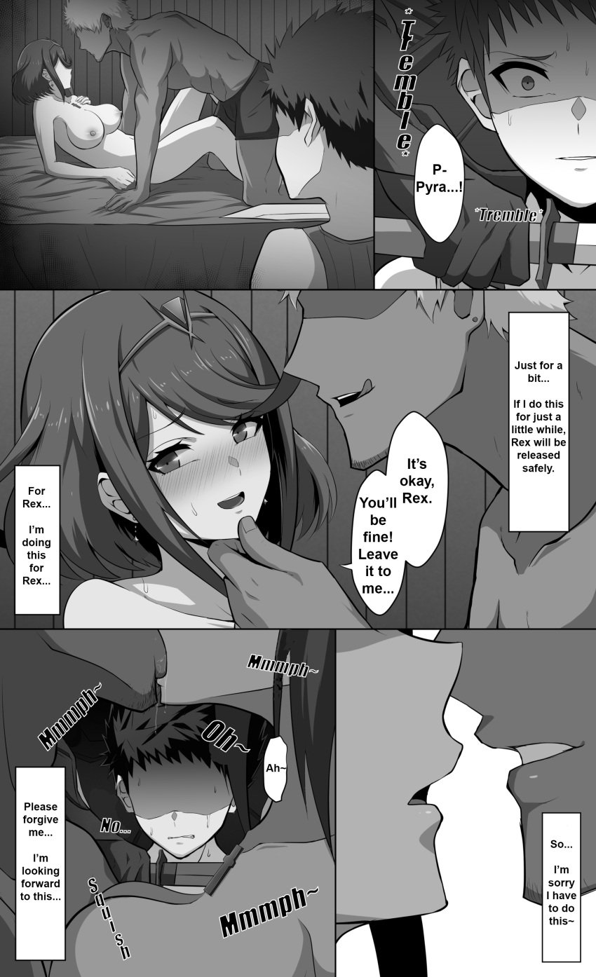 1girls 2boys ass bad_end big_breasts blush breasts broken_rape_victim corruption cuckold cuckolding doujinshi eruu eruu_(eruuman) faceless_male female female_human femsub fit fit_female forced_to_watch holding_chin human human_male imminent_kiss imminent_sex kissing large_breasts light-skinned_female looking_at_another male missionary_position monochrome multiple_males naked netorare nipples ntr on_back pale-skinned_female pyra rex_(xenoblade) sacrifice slim_waist spread_legs translated variant variant_set wide_hips xenoblade_(series) xenoblade_chronicles_2