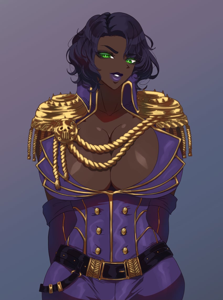 1girls breasts dark-skinned_female dark_skin elyunae female female_only green_eyes huge_breasts imperium_of_man looking_at_viewer masari_bonnefoy rogue_trader solo warhammer_(franchise) warhammer_40k