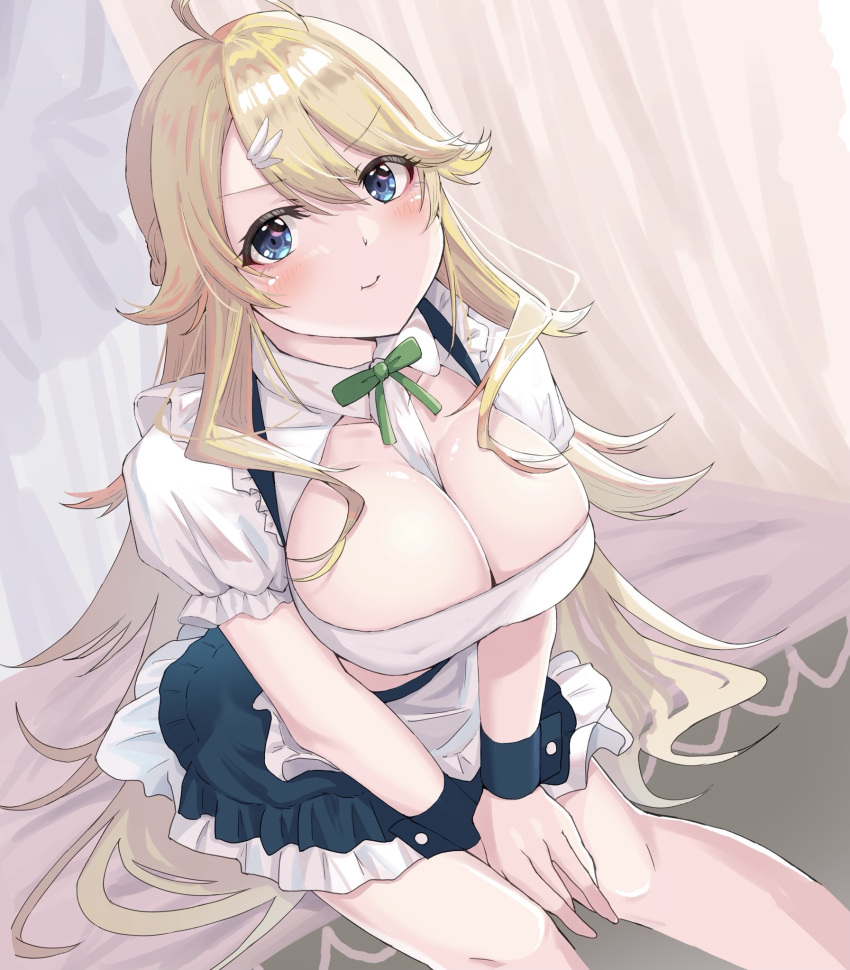 1girls big_breasts blonde_hair blue_eyes blush breasts female female_only light-skinned_female light_skin maid_uniform mori_(pepekataokapepe) nijisanji pepekataokapepe school_uniform solo thighs todo_kohaku virtual_youtuber