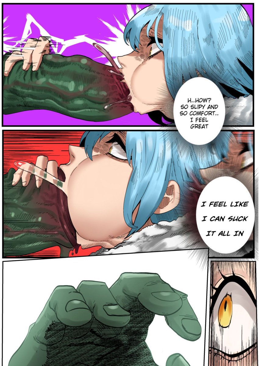 2boys big_penis blue_hair color comic gay goblin goblin_male green_(artist) green_skin hobgoblin huge_cock huge_penis large_penis male/male male_only manga monster oral oral_penetration oral_sex penis rigurd rimuru_tempest saliva saliva_trail shocked size_difference tensei_shitara_slime_datta_ken thick_penis trap white_body white_skin yaoi yellow_eyes