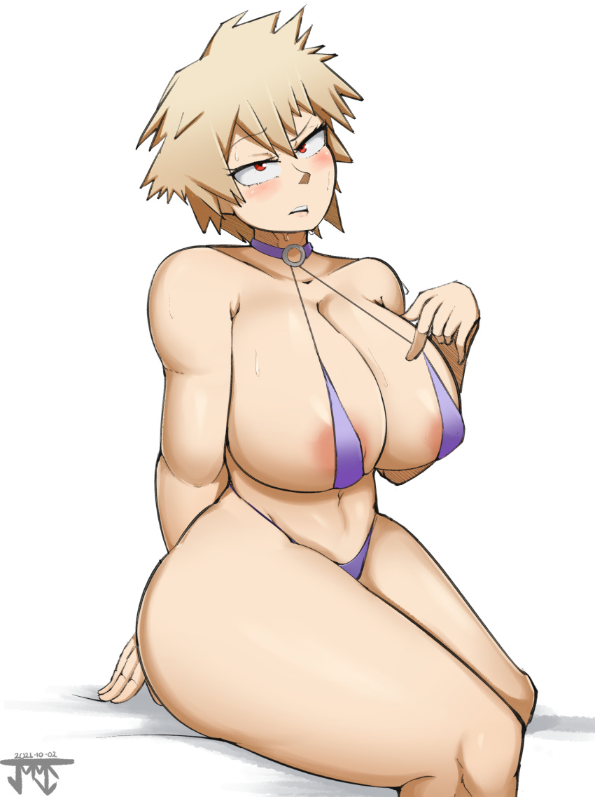 1girls big_breasts bikini blonde_hair breasts eye_contact female huge_breasts jmvmaa large_breasts looking_at_viewer mature_female micro_bikini milf mitsuki_bakugou my_hero_academia red_eyes short_hair thick_thighs thighs white_background