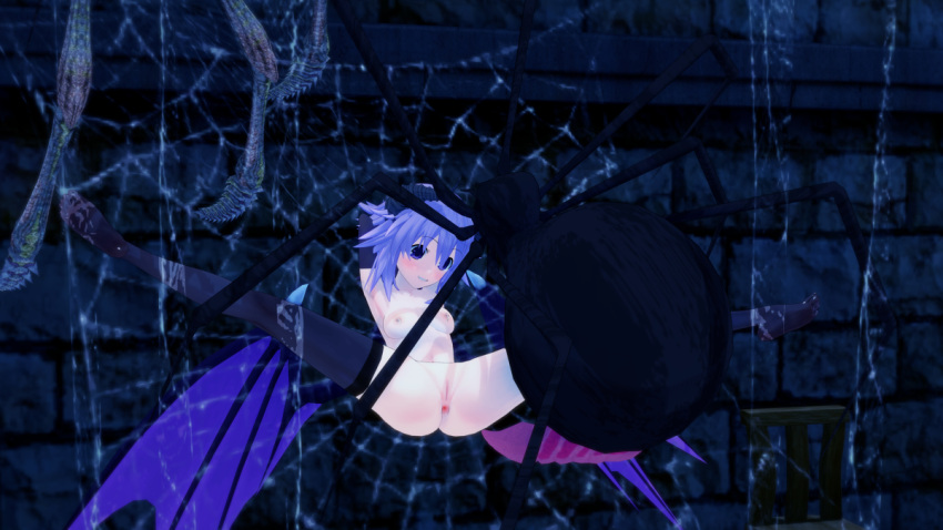 1boy 1boy1girl 1girls 3d anus arachnid arachnophilia bestiality blush breasts breasts_out color cpu_(neptunia) feet female flat_chest flat_chested goddess indoors koikatsu legwear male neptune_(neptunia) neptunia_(series) nipples purple_eyes purple_hair pussy small_breast spider stockings toes video_games web zoophilia