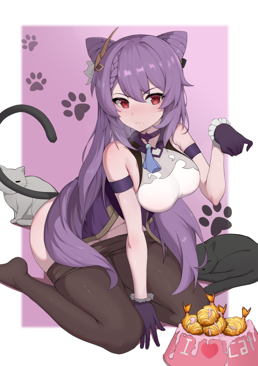 1girls ass bamboo_shoot_bun big_breasts black_cat black_pupils breasts cat cat_ears cat_tail catgirl chinese_clothes cute double_bun elysion_(16869144) feline feral genshin_impact grey_cat keqing_(genshin_impact) looking_at_viewer on_knees partially_clothed purple_eyes purple_hair red_eyes sleeping solo solo_female suggestive thick_ass thick_thighs thighs twintails