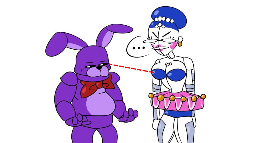 2d 2d_(artwork) angry animated animated_gif aroused ballora ballora_(fnafsl) bonnie_(fnaf) female five_nights_at_freddy's five_nights_at_freddy's:_sister_location fnaf gif humor male pervert raised_eyebrows scottgames simple_background sister_location staring_at_breasts voyeur