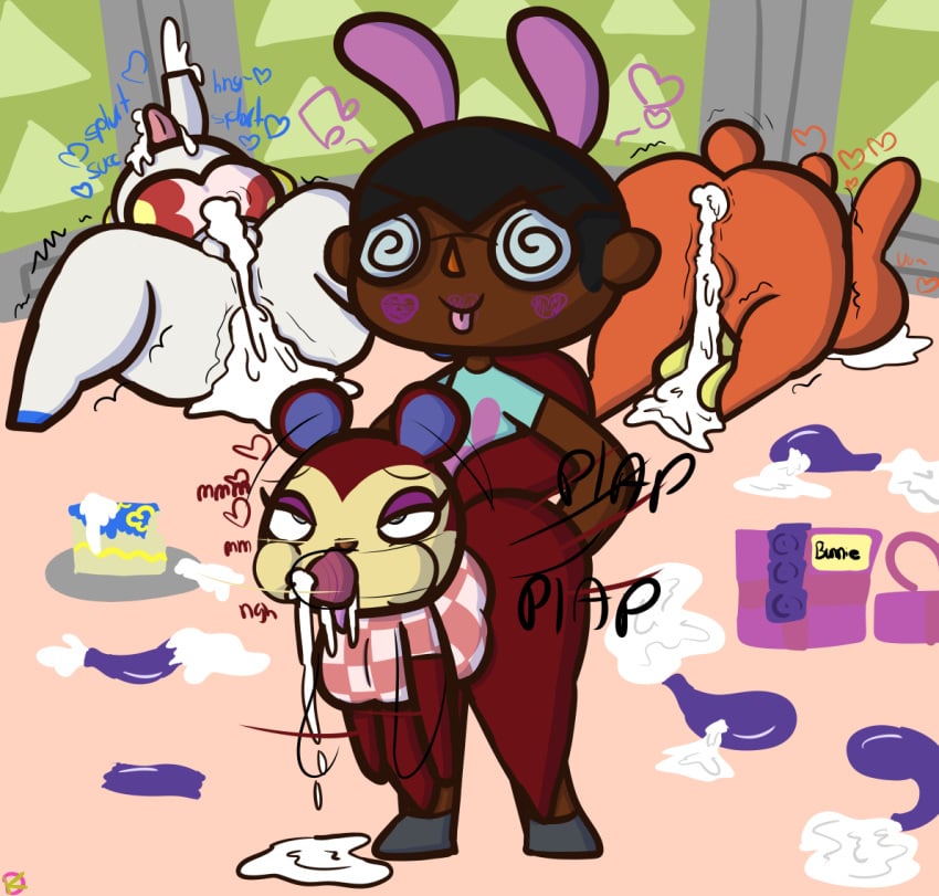 2021 ahe_gao all_the_way_through animal_crossing broken_condom bunnie_(animal_crossing) condom_wrapper cum_everywhere cum_inside excessive_cum fucked_senseless fucked_silly klutzatdusk nintendo pecan_(animal_crossing) shortstack tia_(animal_crossing) villager_(animal_crossing)