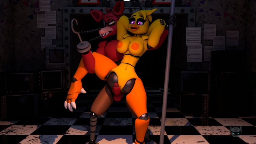 16:9 anthro avian balls barefoot beak bird breasts canid canine chica_(fnaf) chicken clothed clothing duo erection eye_patch eyewear feathers feet female five_nights_at_freddy's five_nights_at_freddy's_2 fox foxy_(fnaf) fur galliform gallus_(genus) genitals grin herobot_nsfw hi_res hook_hand looking_down machine male male/female mammal narrowed_eyes navel nightbotgrey nipples non-mammal_breasts nude penetration penile penile_penetration penis penis_in_pussy phasianid pirate predator/prey pussy raised_leg robot sex sharp_teeth smile spread_legs spreading squint standing teeth vaginal_penetration video_games widescreen yellow_eyes