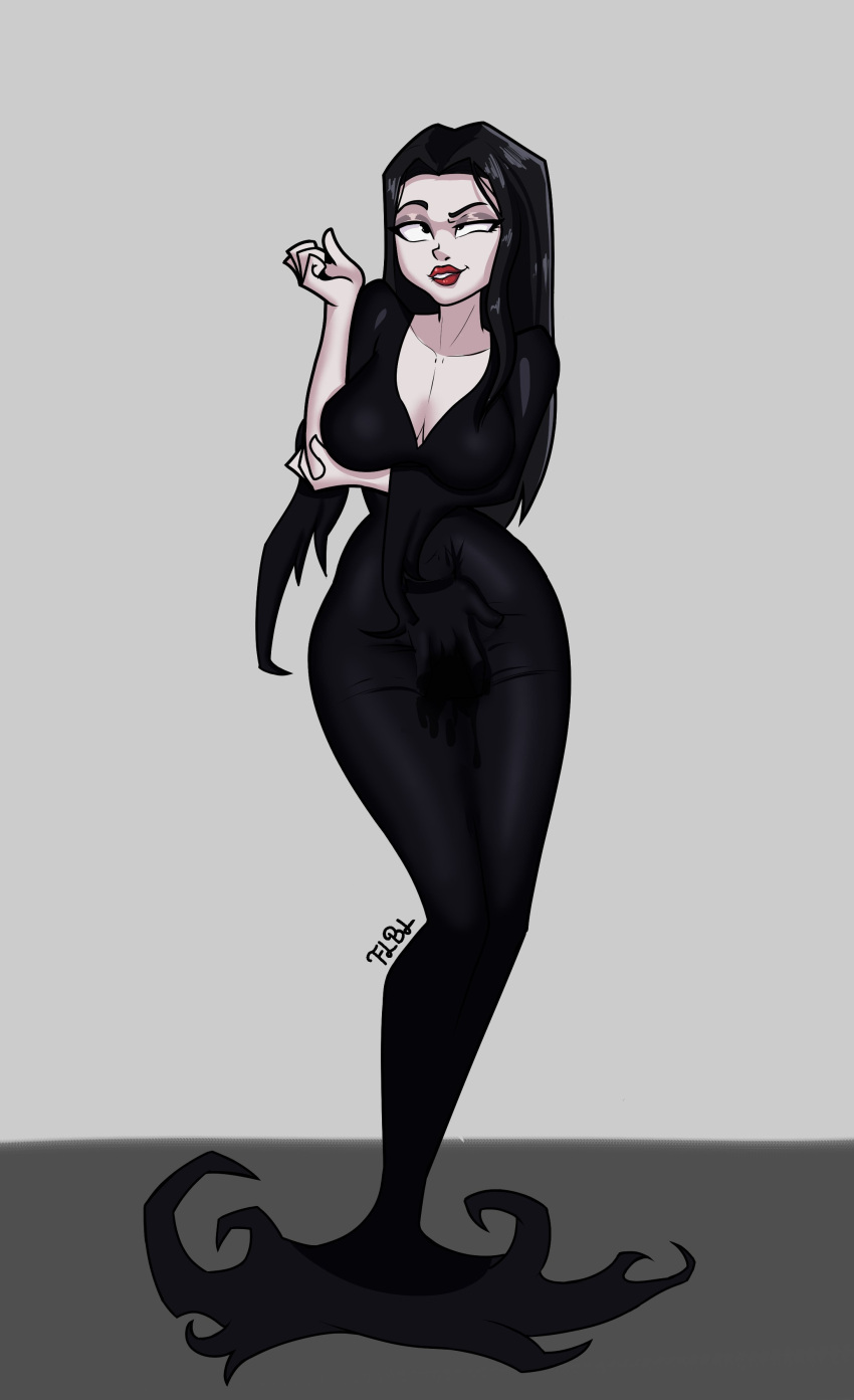 1girls big_breasts breasts disembodied_hand fingering flbl goth large_breasts morticia_addams the_addams_family thick_thighs thing_(addams_family) wide_hips