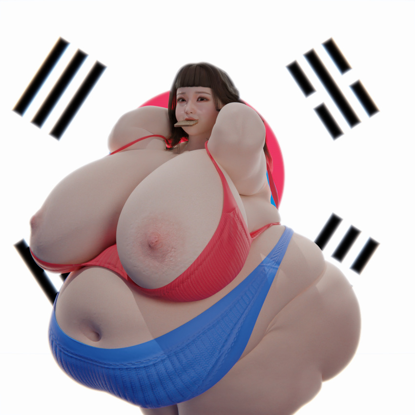 1girls 3d asian bbw belly big_belly big_breasts breasts brown_hair fat female hands_behind_head huge_breasts huge_thighs korean large_breasts navel nipples obese overweight overweight_female owrehl ssbbw thick_thighs thighs thunder_thighs