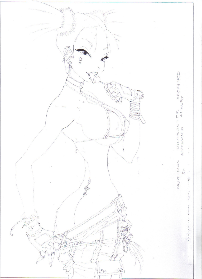 1girls amaurymangaka ass ass_cleavage big_breasts breasts butt_crack human lollipop looking_at_viewer monochrome musa musa_(winx_club) pencil_(artwork) poorly_scan sketch solo tagme tattoo thin_waist traditional_media_(artwork) winx_club