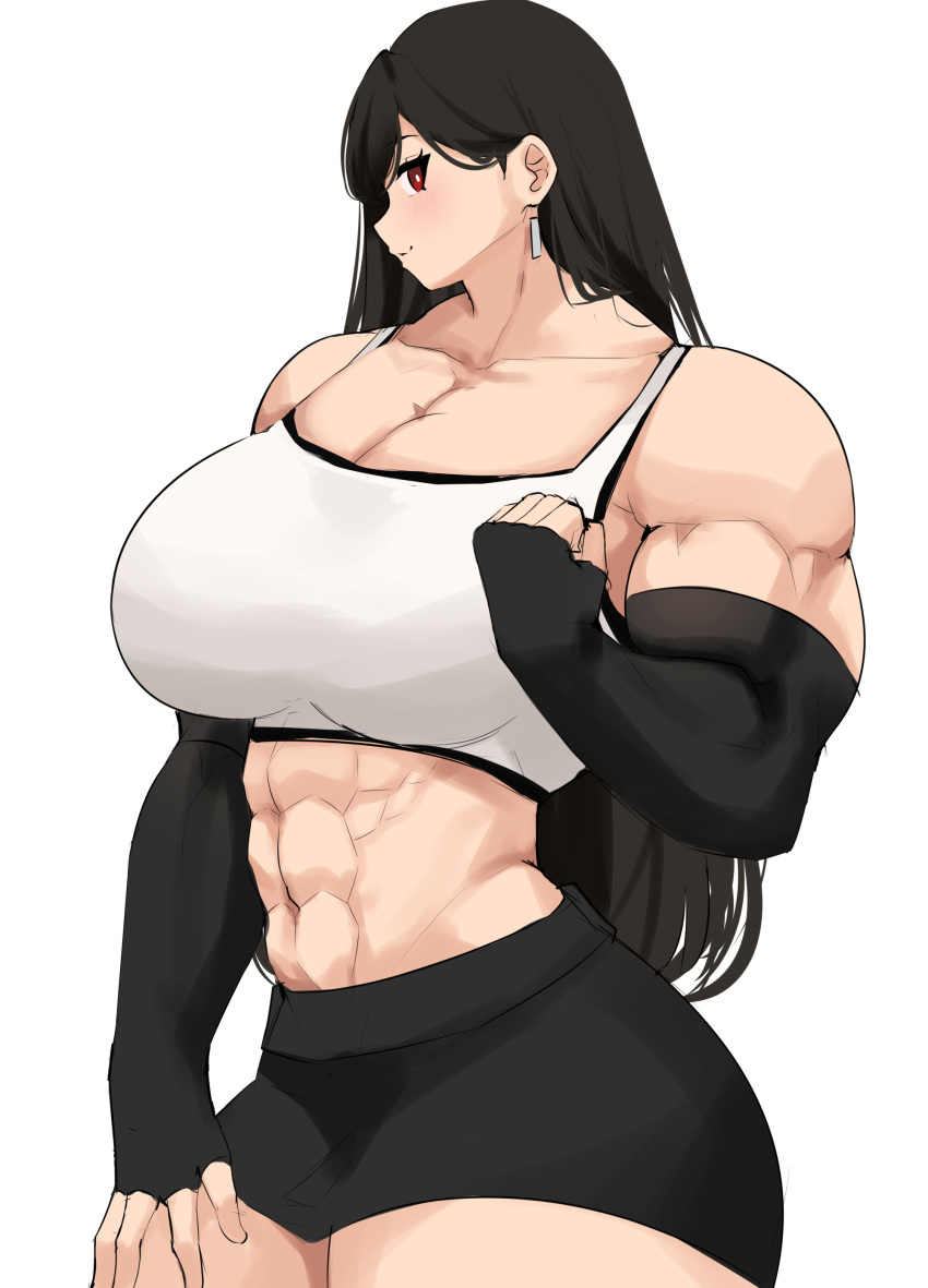 abs black_hair breasts busty elbow_gloves female final_fantasy final_fantasy_vii fingerless_gloves fully_clothed gloves large_breasts long_hair muscles musctonk muscular muscular_female pose red_eyes skirt solo tifa_lockhart