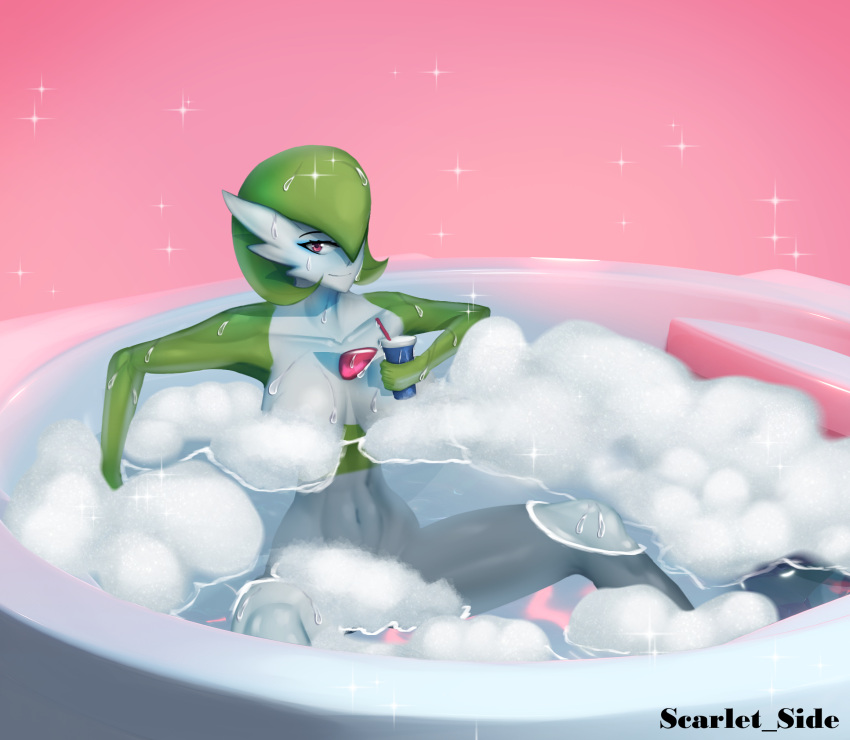 2021 anthro bath big_breasts fanart female gardevoir nintendo pokémon_(species) pokemon pokemon_(species) purple_eyes scarletside video_games