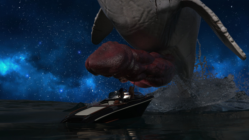 3d 3d_(artwork) animal_genitalia animal_penis boat literature moby_dick night public_domain sea size_difference sperm_whale starry_background starry_sky teenager water whale wrecked3d