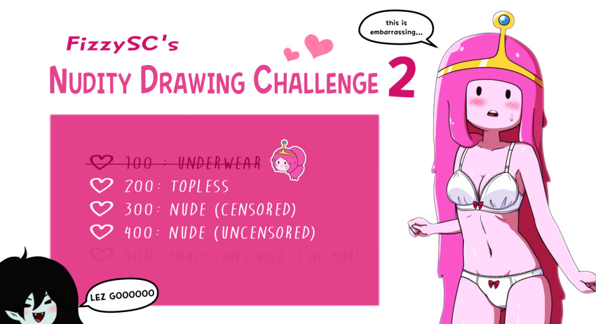 adventure_time blush female female_only fizzyspidercider happy_trail navel pink_hair pink_skin princess_bubblegum solo solo_female sweat sweatdrop underwear