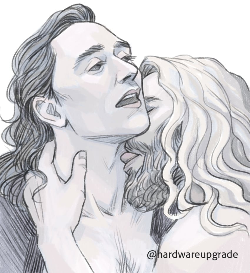 2boys chris_hemsworth duo duo_focus facial_hair gay hardwareupgrade human human_only intimate licking licking_neck light-skinned_male light_skin loki_(marvel) male male/male male_focus male_only marvel marvel_cinematic_universe neck_lick thor_(marvel) thor_(series) tom_hiddleston tongue tongue_out yaoi