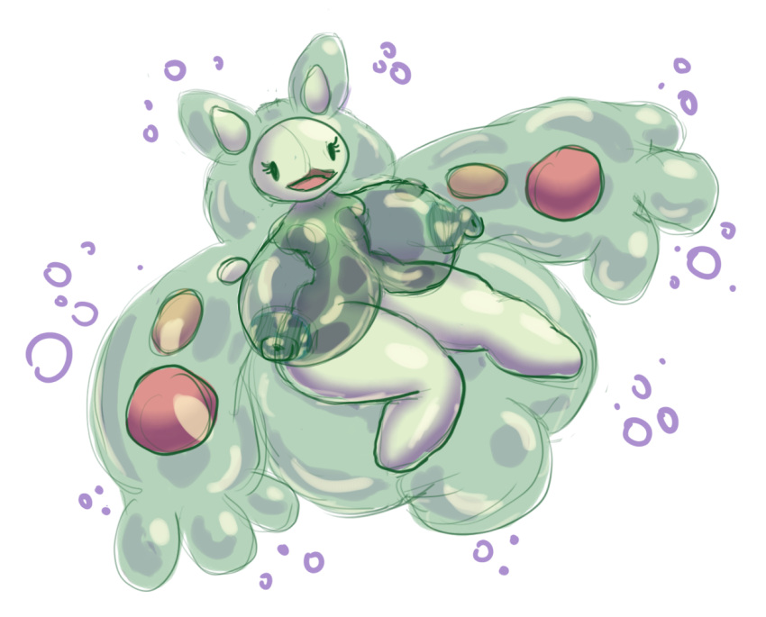 anthro big_ass big_breasts big_nipples chubby female green_skin nintendo not_furry nude pokémon_(species) pokemon pokemon_bw reuniclus simple_background sketch slime smile solo thick_thighs