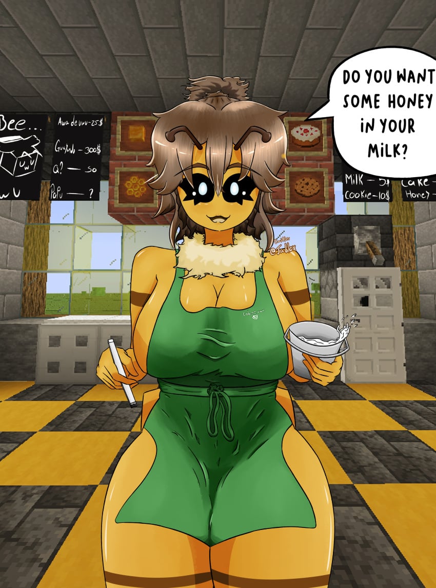 1girls anthro anthrofied ass bare_shoulders bee bee_(minecraft) big_ass big_breasts big_butt black_eyes black_sclera breasts brown_hair butt female female_only front_view furry hips huge_ass huge_breasts huge_butt humanoid iced_latte_with_breast_milk jablox large_ass large_breasts large_butt looking_at_viewer meme minecraft simple_background simple_shading solo solo_female standing starbucks thick thick_ass thick_thighs thighs white_pupils wide_hips yellow_skin