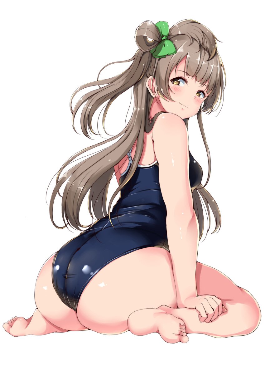 1girls ass big_ass breasts feet female female_only grey_hair hi_res high_resolution highres love_live! love_live!_school_idol_project minami_kotori one-piece_swimsuit shinonon shinonon_(iso_shino) thick_thighs thighs toes yellow_eyes