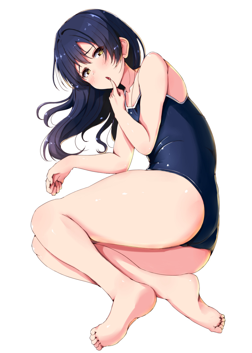 1girls ass big_ass blue_hair breasts feet female female_only flat_chest hi_res high_resolution highres love_live! love_live!_school_idol_project nipples one-piece_swimsuit shinonon shinonon_(iso_shino) small_breasts sonoda_umi thick_thighs thighs toes yellow_eyes