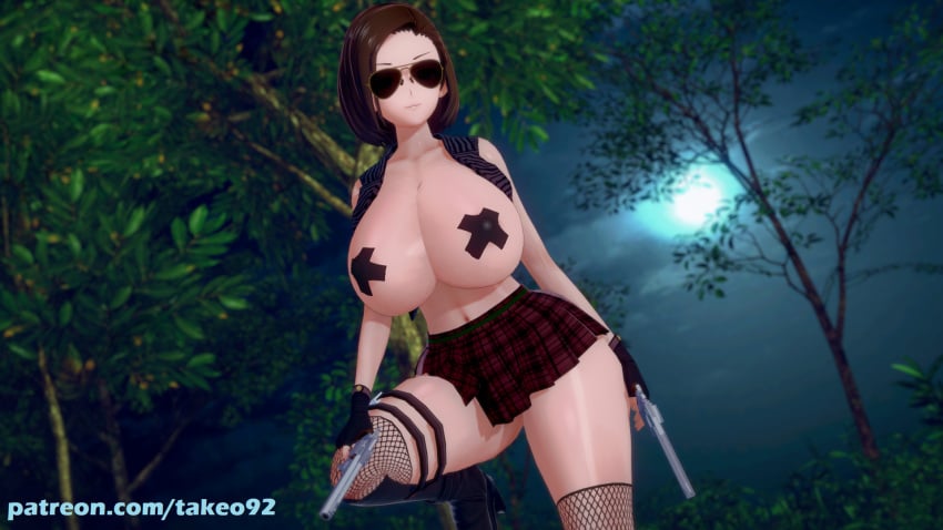 1girls 3d 3d_(artwork) alternate_costume aviator_sunglasses big_ass big_breasts blue_eyes boots brown-tinted_eyewear brown_hair cleavage curvaceous curvy duct_tape erect_nipples erect_nipples_under_clothes female_focus female_only fingerless_gloves fishnets gun guns holding_weapons hourglass_figure huge_ass huge_breasts jill_valentine jill_valentine_(sasha_zotova) large_ass large_breasts looking_at_viewer microskirt moon night nipples_visible_through_clothing one_leg_up pasties patreon pinup pinup_pose resident_evil resident_evil_3 revealing_clothes seductive shiny_skin short_hair solo standing sunglasses takeo92 text thick thick_thighs tight_clothing tinted_eyewear underboob vest voluptuous wide_hips