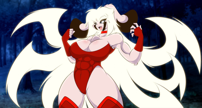 1girls 2019 anthro big_breasts black_sclera breasts cleavage female female_only furry glowing_hair jazmin_usagi lagomorph leotard living_hair looking_at_viewer mastergodai muscular muscular_female pink_fur rabbit rascals solo thick_thighs voluptuous