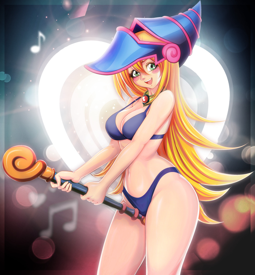 big_breasts bikini blonde_hair breasts dark_magician_girl female female_focus female_only hat looking_at_viewer oicram_art pole yu-gi-oh!