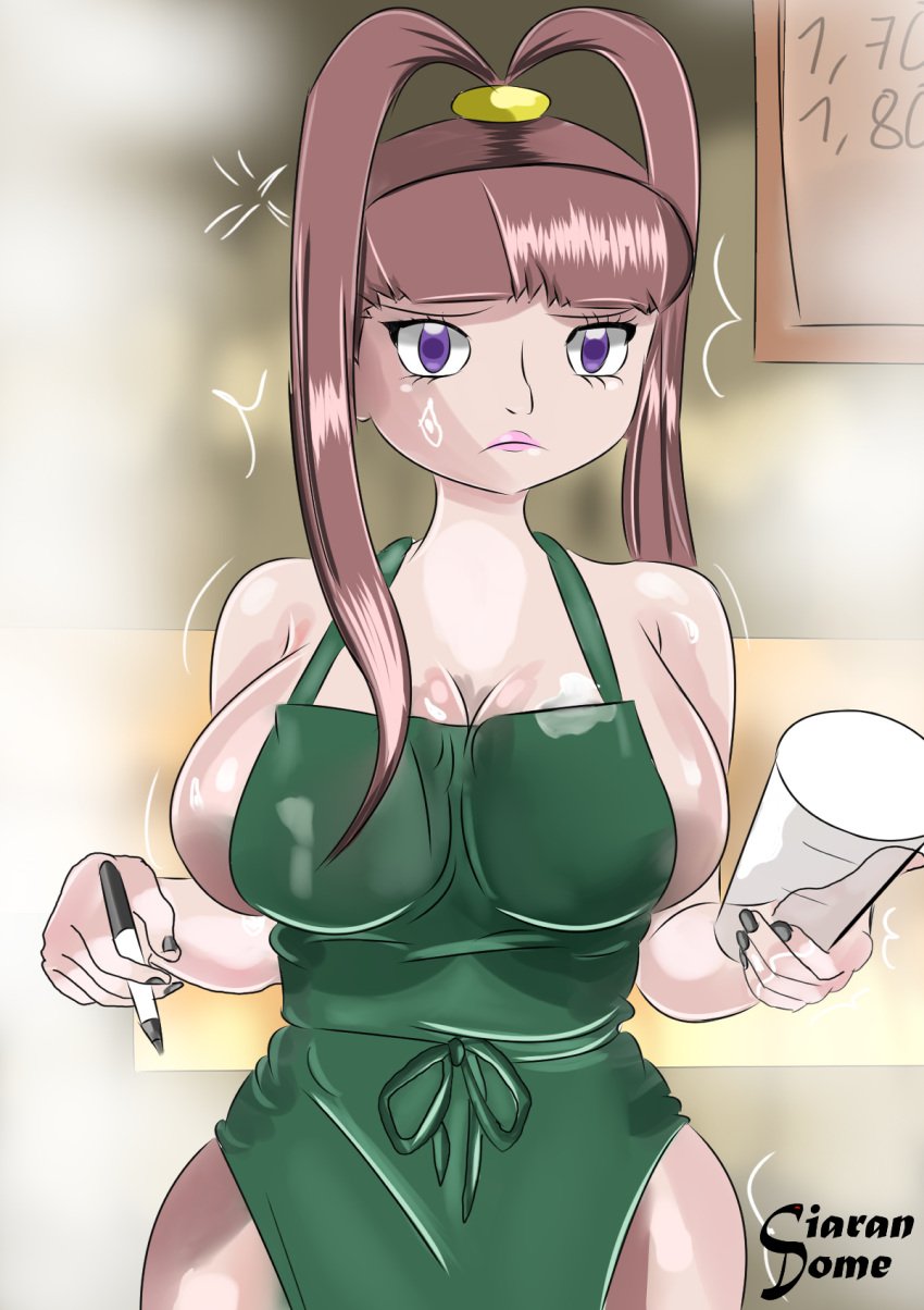 apron blush breasts digimon digimon_xros_wars iced_latte_with_breast_milk lactation meme nene_amano